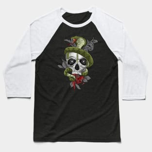 Floral Skull with Snake Baseball T-Shirt